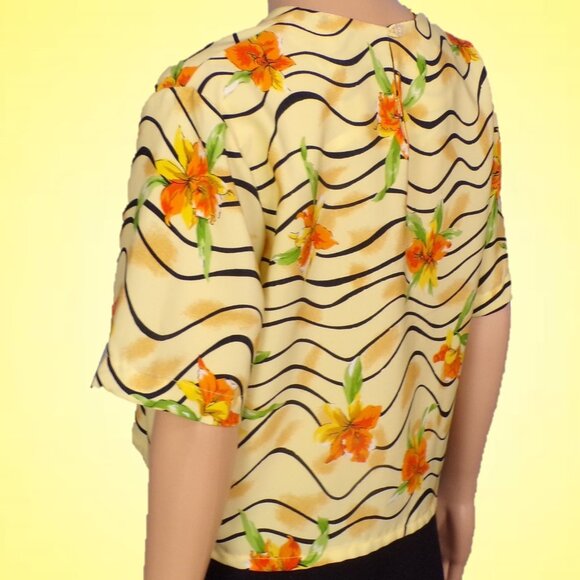 JORDAN size S floral half-sleeve pullover blouse silk-like 100% polyester - Picture 9 of 14